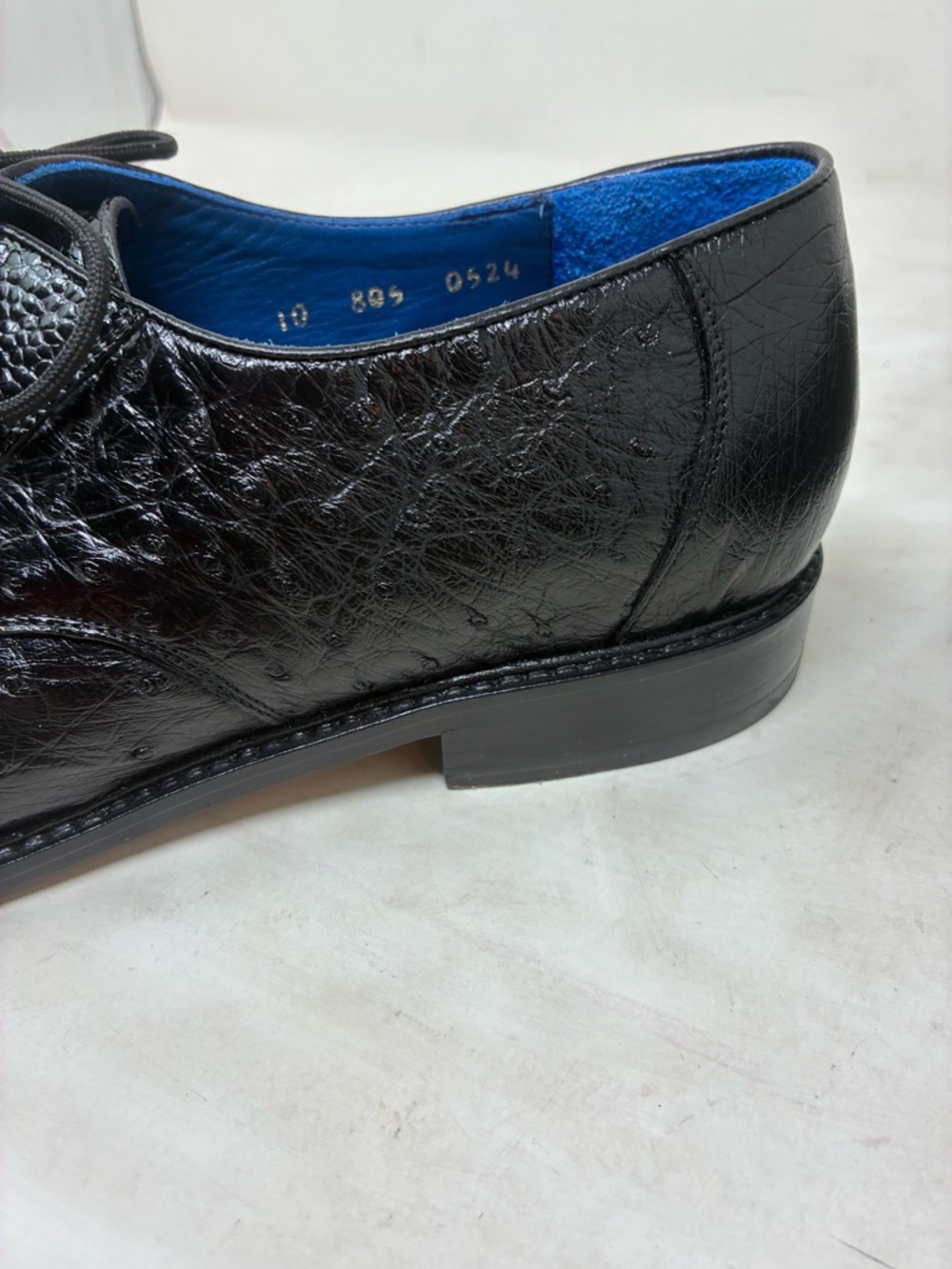 Men's Black Ostrich Leather Dress Shoe - Lace-Up Oxford - Picture 8 of 15